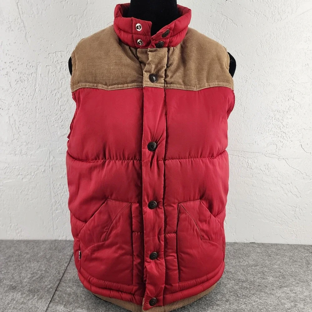 Levis Kids Red Puffer Vest Corduroy Yoke Western Gorpcore Medium 10-12